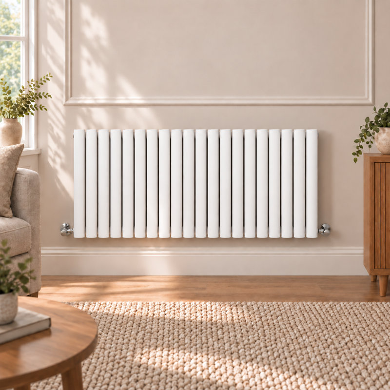  Horizontal Oval Panel Radiators, 600mm H x 1180mm W, White