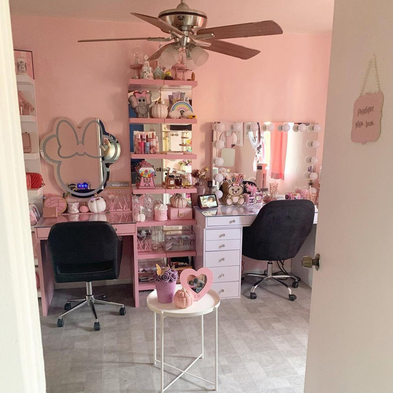 SlayStation Natalie Mirrored Column Display Shelves with Anti Tipping Bracket, Mirrored Back Panel, Pink