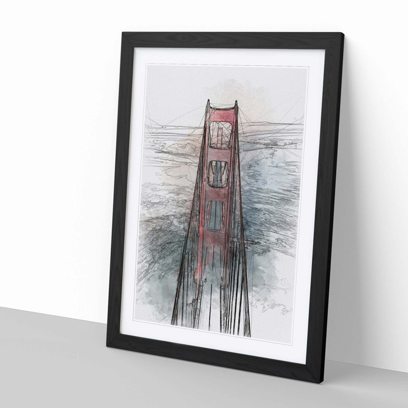 Through the Golden Gate Bridge in Abstract - Picture Frame Graphic Art Print, Black, 76cm H x 50cm W x 2cm D