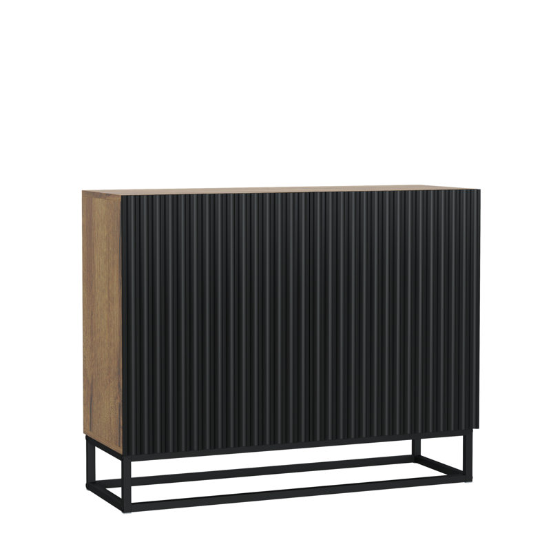 Modern Sideboard with Fluted Fronts & Gold Legs – 100cm Storage Cabinet, Oak/Black