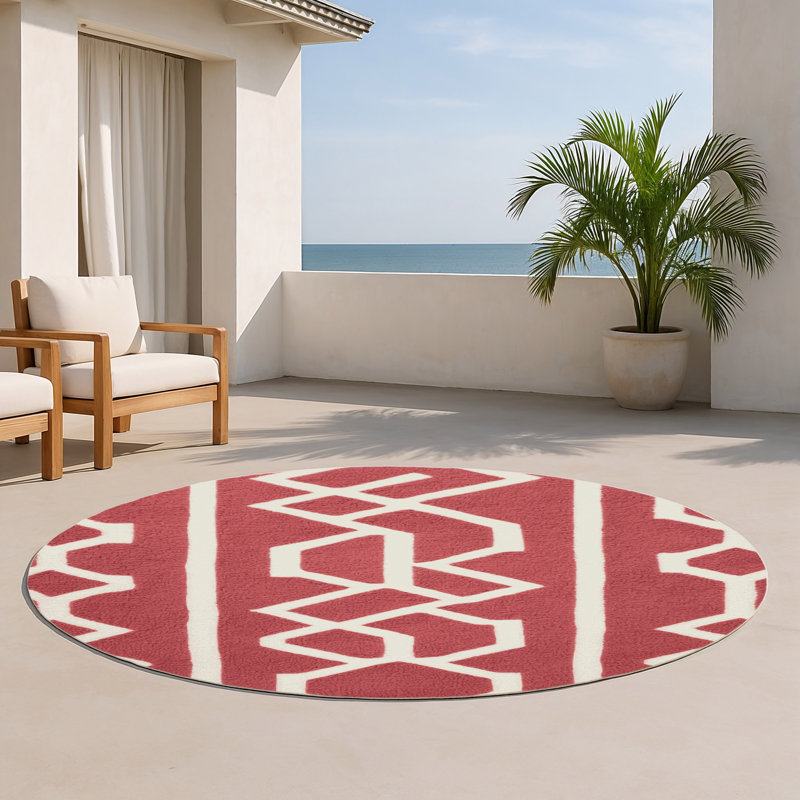 Trellis Pink Indoor and Outdoor Area Rug, Round 5'