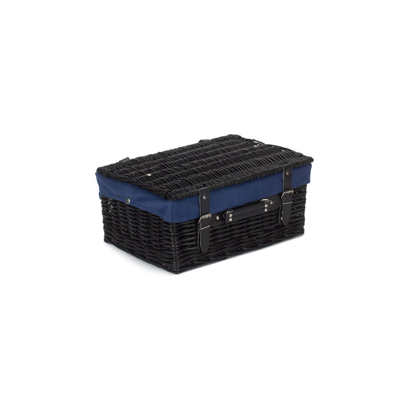 Wicker Hamper Basket with Lining, Black/Navy Blue, 19cm H x 41cm W x 30cm