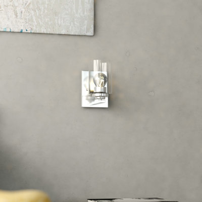 Hitchin Transitional Bathroom Vanity Lighting Fixture, Clear Glass Cylinder Shade, Dimmable, LED Compatible, Reversible Over The Mirror Mounted Steel Wall Sconce