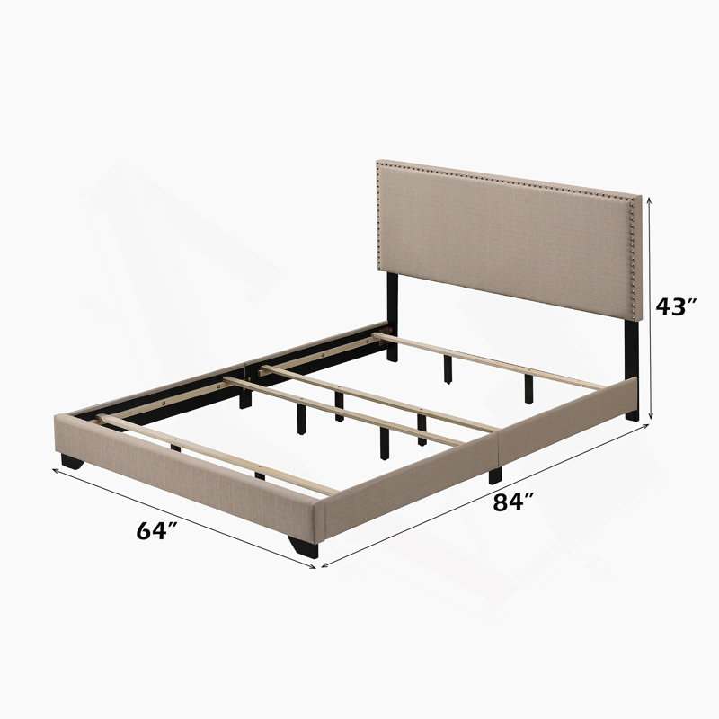 Grand lit en tissu Leandros, Beige