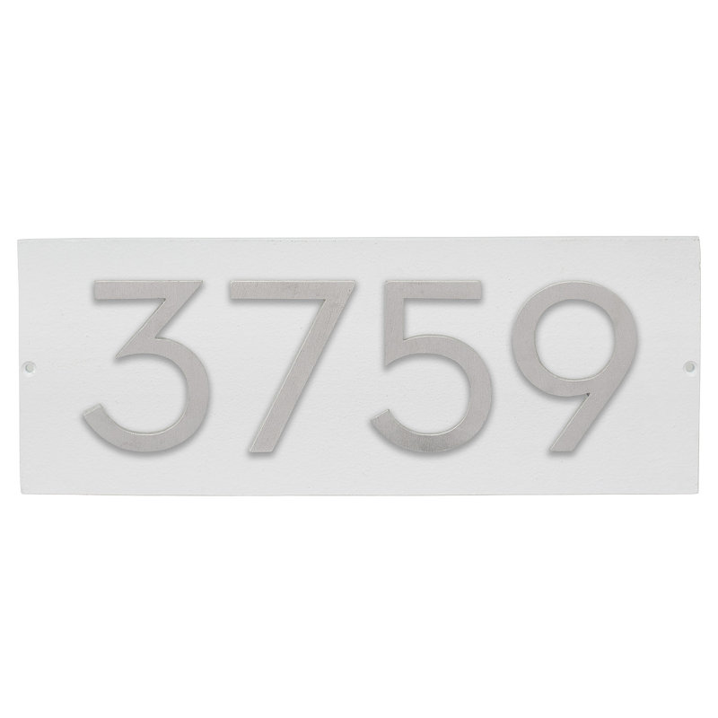 Plaque d’adresse murale flottante linéaire, Blanc, Argent