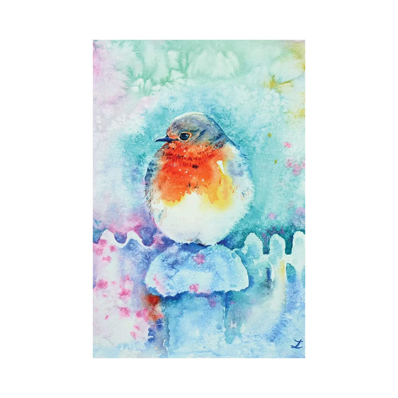 Christmas Robin by Zaira Dzhaubaeva - Wrapped Canvas Painting, 66.04 cm H x 45.72 cm W x 3.175 cm D