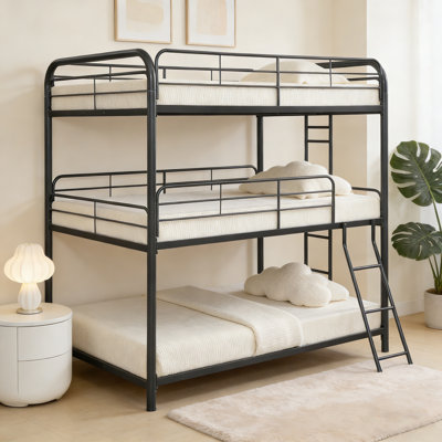 Furniture Triple Bunk Bed, FULL/FULL/FULL, black