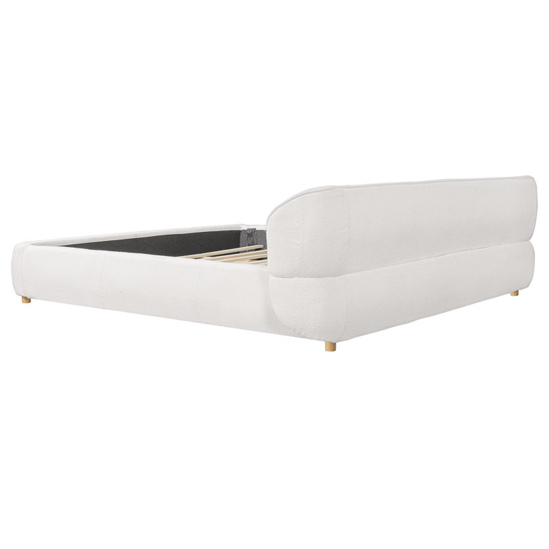 Lit plateforme tapissier en mélange de lin Ulvoria Modern, Tissu bouclé blanc
