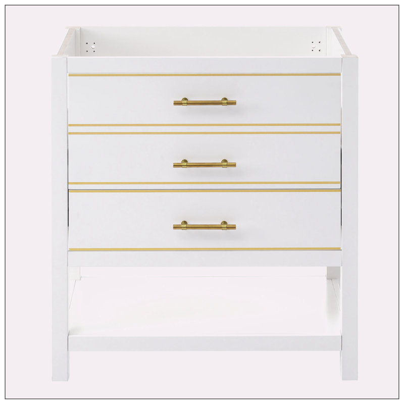 White and Gold Freestanding Single Bathroom Vanity Base