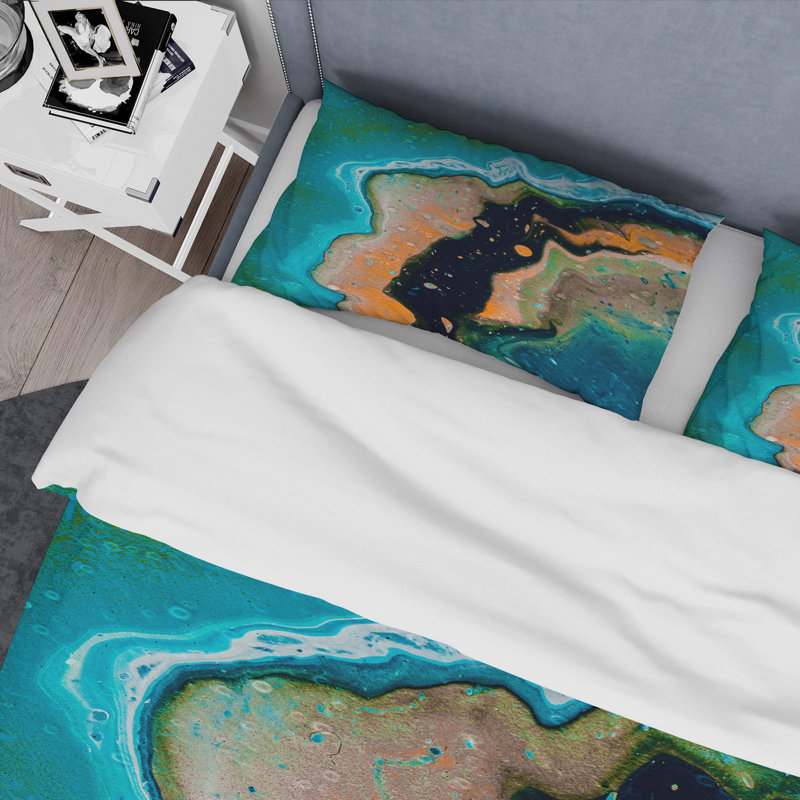 Ensemble de housse de couette en microfibre orange / turquoise / noir, Housse de couette pour grand lit et 2 taies décor