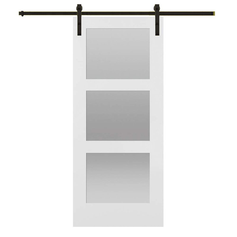 Porte de grange en verre manufacturé et en verre apprêté avec trousse de quincaillerie d'installation, 36 po X 84 po