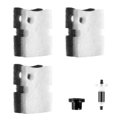 Aquarium Filter Media Pads, 6 PCS Replacement with Impeller for AQ500, Canister Floss Replacement for Fish Tank, 3 Black Polyurethane Foam & 3 White Polyester Fiber Pads, Zirconia Impeller Shaft