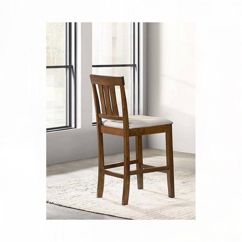 Ensemble de tabourets de bar rembourrés en tissu avec dossier à lattes, Noyer