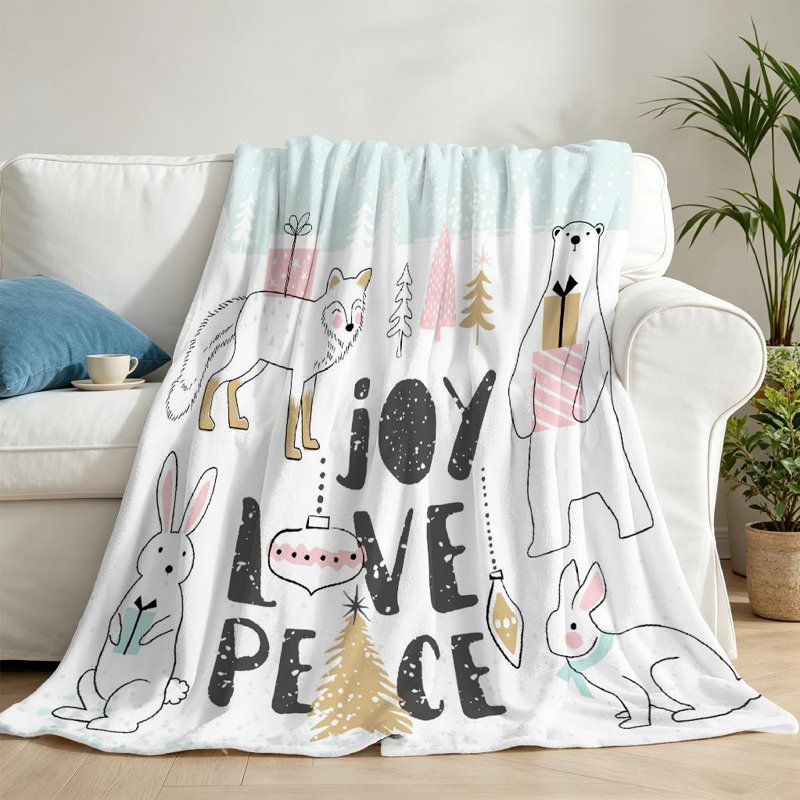 Jeté transparent en flanelle molletonnée transparente, dessin de Noël avec un joli imprimé d'un côté, Jeté 50 po x 60 po