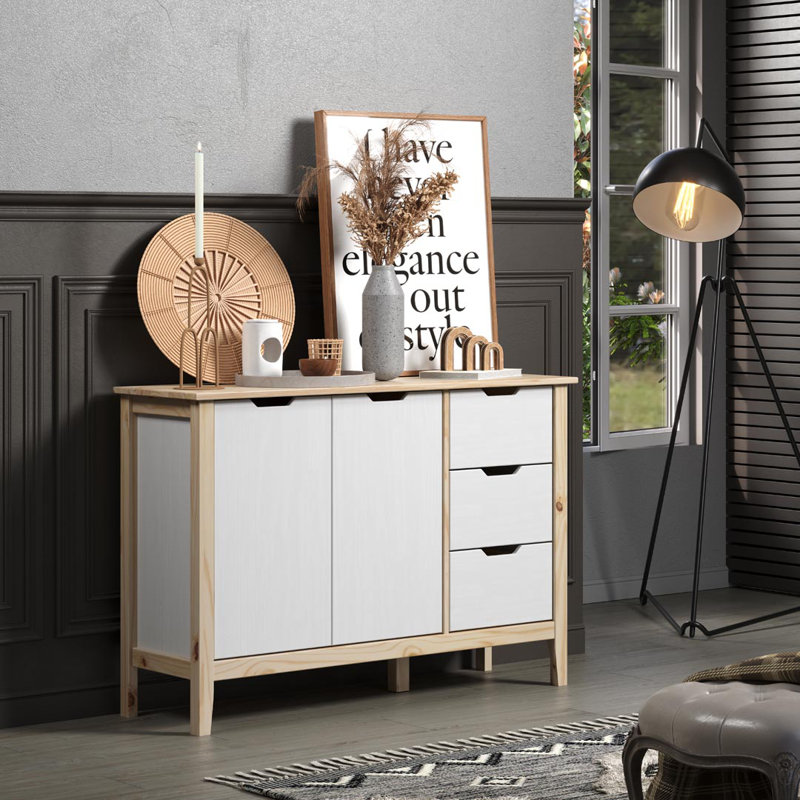 Powellsville 110cm Solid Wood Sideboard, White
