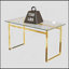 Table de salle à manger rectangulaire moderne en verre pour 4 à 6 personnes, plateau en verre trempé, pieds chromés dorés, utilisation polyvalente dans la cuisine et le salon