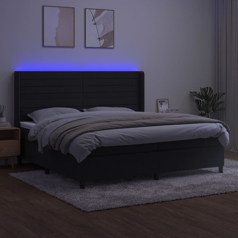 Asaf Velvet Bed with Mattress, 80 x 200cm, Black