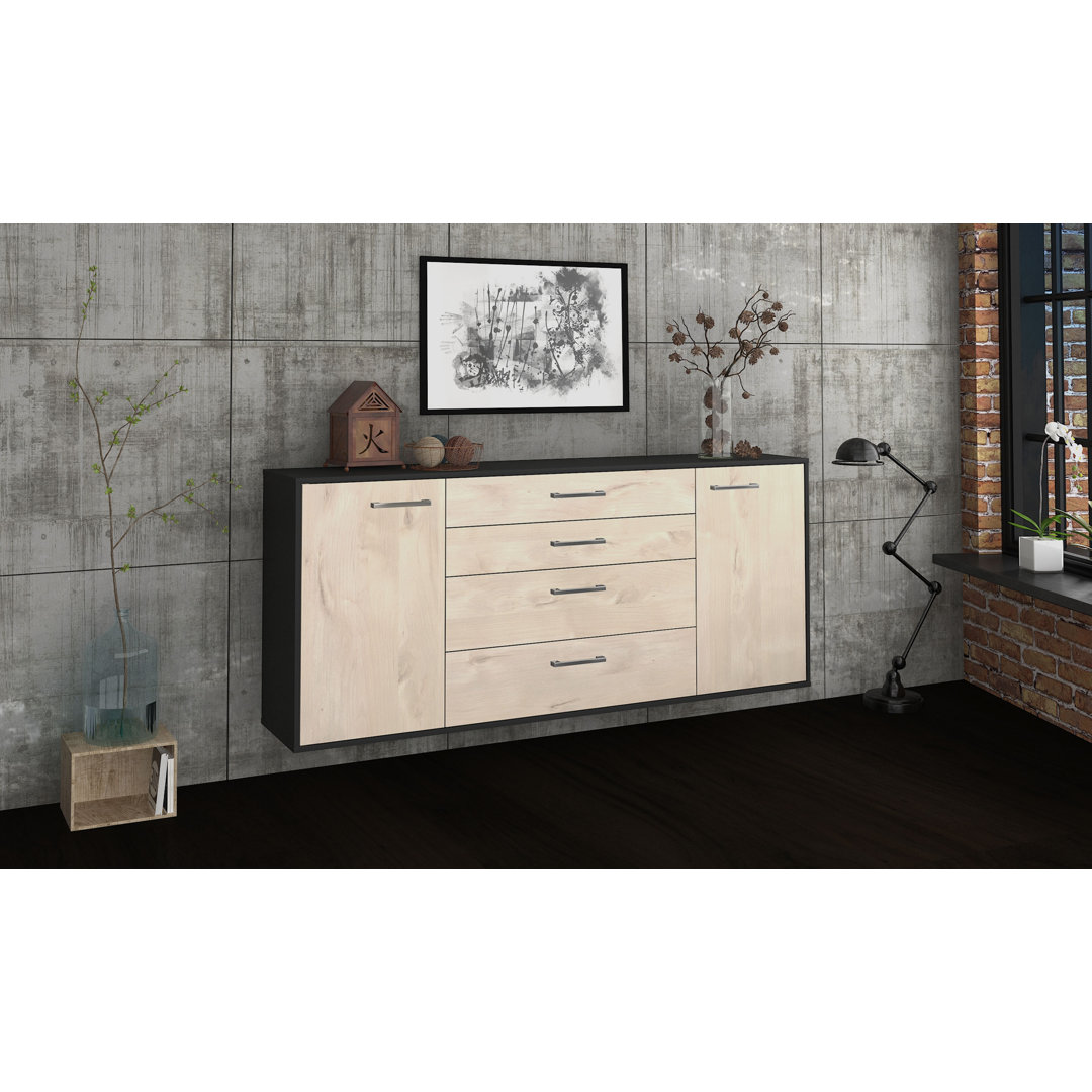 Sideboard Bridgeport, Farbe: Treibholz/Weiß, Fliegend/Metallgriffe, Größe: 180x79x35cm