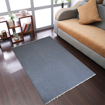 Alithea Hand Woven Flat Weave Kilim Wool Eco-Friendly Area Rugs - 6'x9', Rectangle, Light Charcoal Color, Plain Solid Design, Low Pile Handmade Area Rugs for Living Room, Bed Room