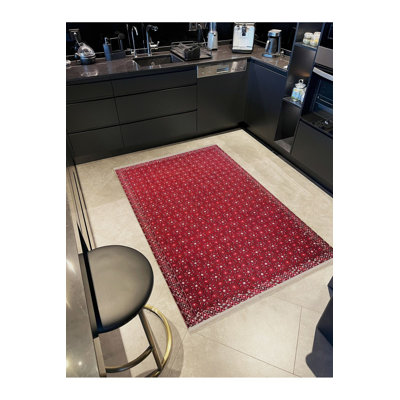 Tapis décoratif rétro motif lavable à la machine à motif bourgogne de la collection South