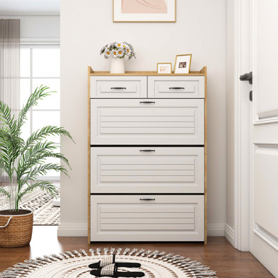 3 Rotating Shoe Cabinet In White + Brown, Keeps Your Shoes Neatly Arranged And Easily Accessible With 2 Drawers, Saves Space Looks Great