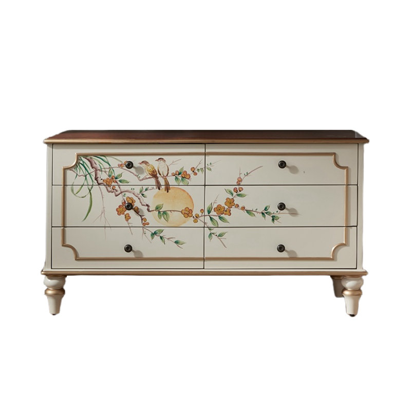 Commode décorative rustique 6 tiroirs peinte à la main