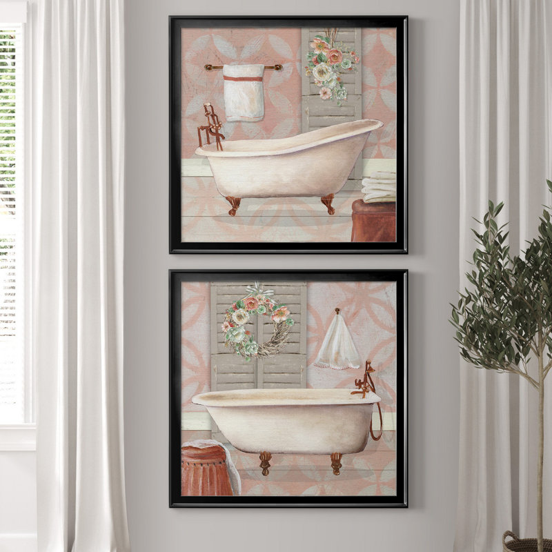 «Blush Bath I», ensemble de 2 reproductions sur toiles tendues, Pas de tapis, H 26,5 po x l 53 po x P 1,5 po