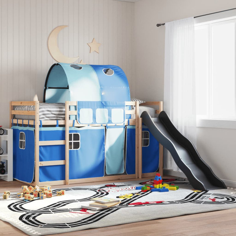 Pocono Bunk Bed Themed Beds with Trundle Included, Natural, Blue, 80 x 200 cm
