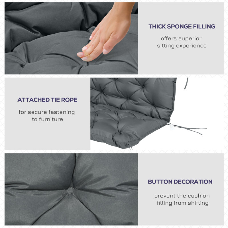 Outdoor Seat Cushion, Grey, 55cm H x 120cm W x 55cm D