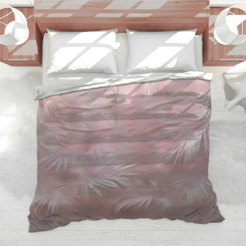 Édredon rose avec feuilles de palmier, Simple extra long