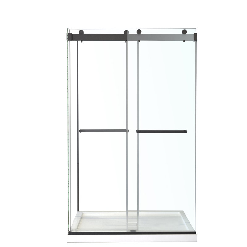 Cabine de douche rectangulaire à double glissière avec cadre H 48,5 po et l 77,5 po, Noir