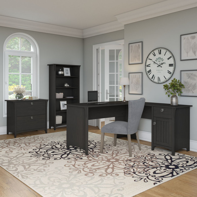 Khadesha 3 Piece Computer Desk Office Set, Vintage Black