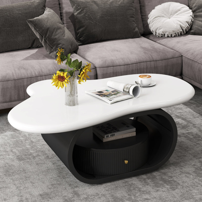 Mosheim Wood Cloud Top Coffee Table, Clear/White, 15.94"H x 39.37"L x 27.55W