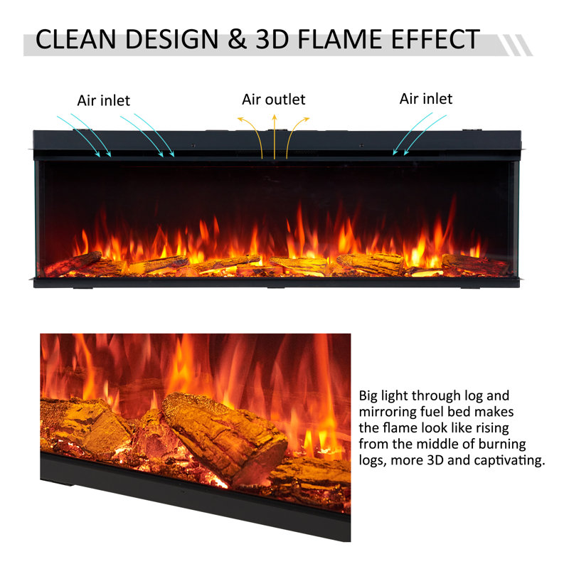 FLAMME Knighton 1/2/3-Sided Platinum Smart Electric Media Wall Fireplace, App Control, 1.8kW Heater, Logs & Crystals Included