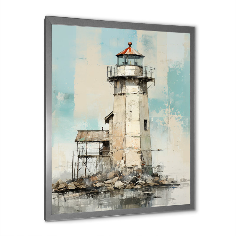 Phare côtier gris minimal, Cadre simple argenté, H 20 po x l 12 po x P 1 po