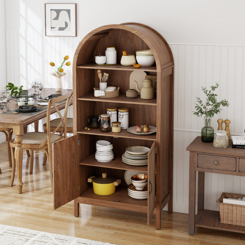 Armoire arquée avec 2 portes cannelées, bibliothèque de présentation, garde-manger