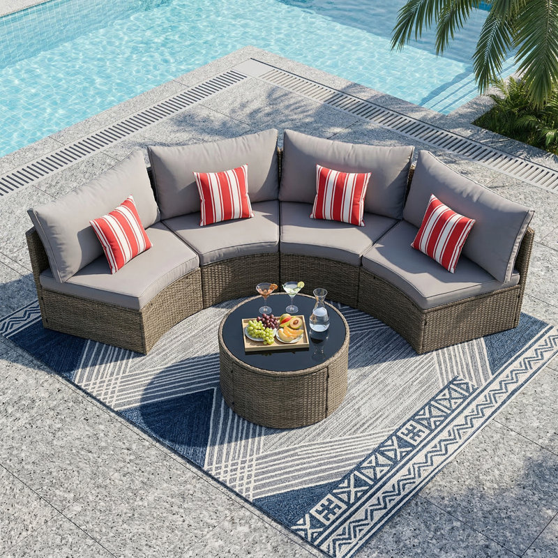 Ensemble de conversation modulaire en osier 4 pièces avec cadre en aluminium et coussins à séchage rapide pour terrasse