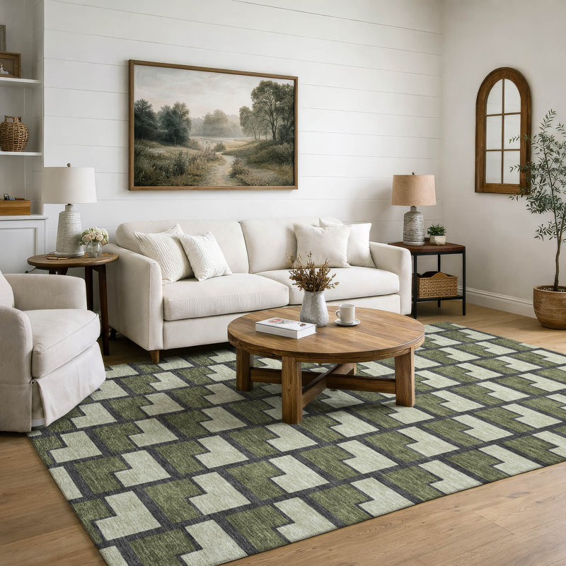 Premium Machine Washable Mayfield AMF2416 Geometric Rug, 10' x 14', Olive