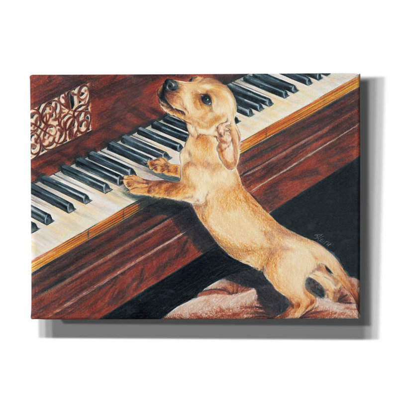 «Katsusuke Dachsund jouer du piano sur toile» par Barbara Keith, H 40 po x l 54 po x P 1,5 po