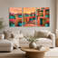 «Geraniums roses dans des jardinières turquoise sur un balcon en terre cuite», art mural sur toile-131252233