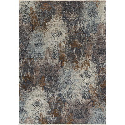 Damask Area Rug in Gray