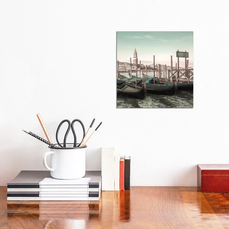 Venice Grand Canal And Gondolas | Urban Vintage Style by Melanie Viola - Wrapped Canvas Print, 30.48 cm H x 30.48 cm W