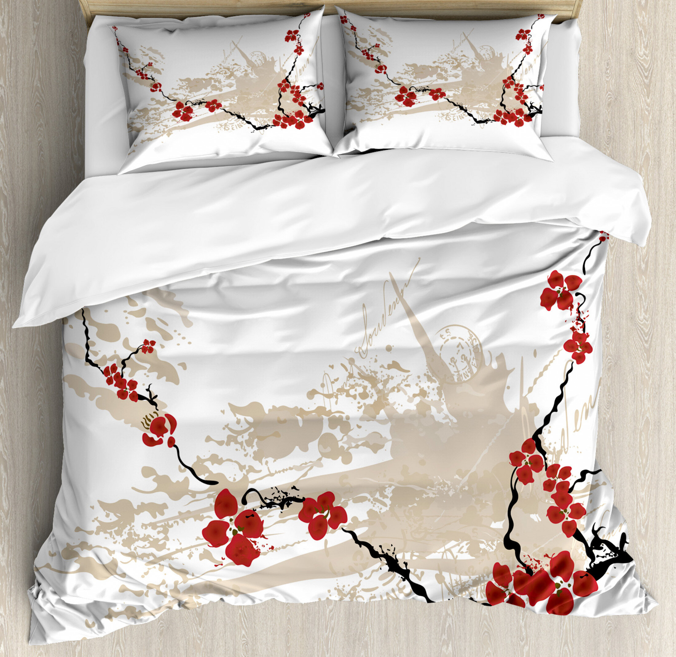 Stylish Red/Beige King Duvet Cover Set 3pcs - Bed & Trend