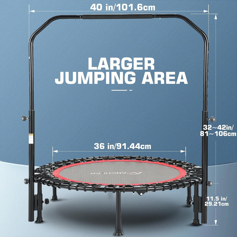Trampoline rond 3,3 po pliable avec guidon, Noir / rouge
