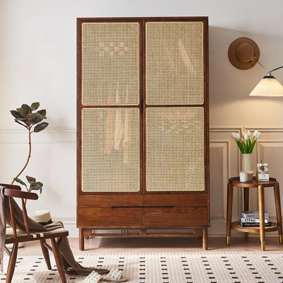 Simple Retro Solid Wood Rattan Wardrobe