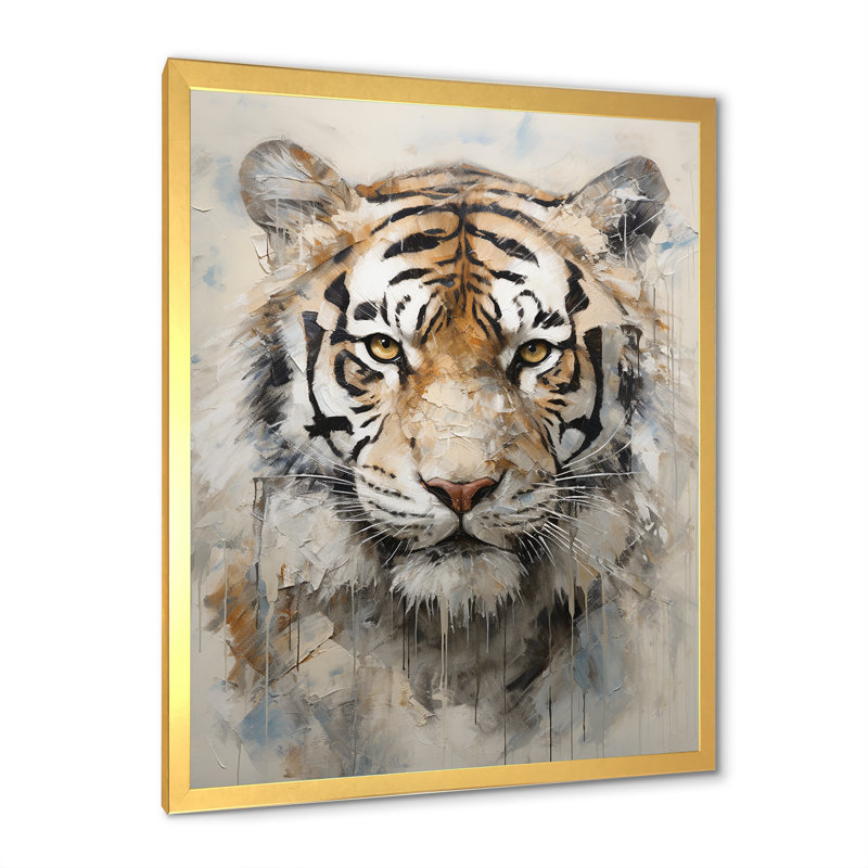 Minimalisme beige tigre II - impressions sur toile d'animaux tigrés, H 44 po x l 34 po, Cadre photo blanc