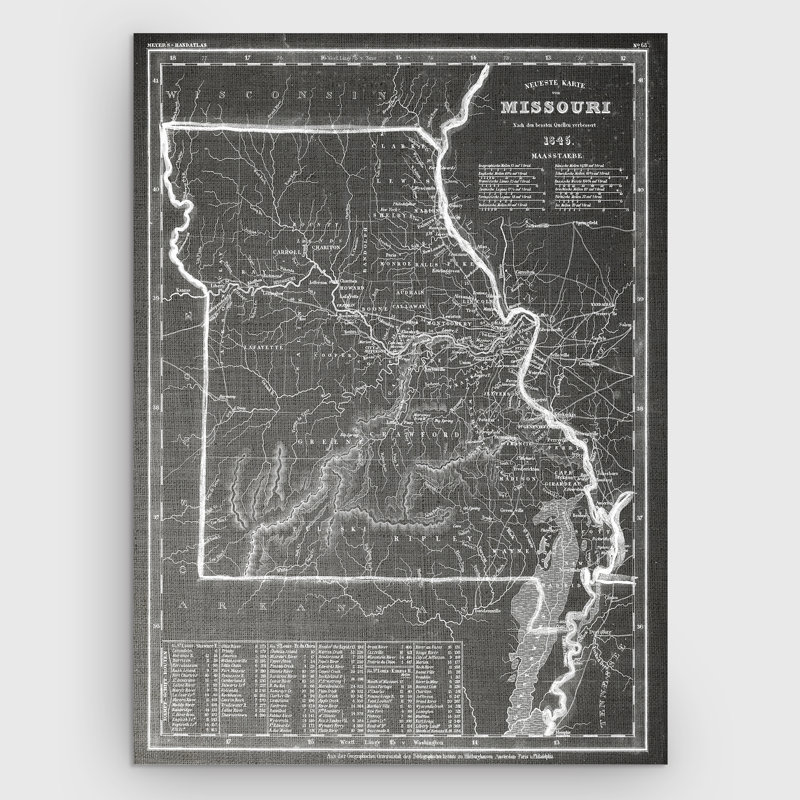 Carte antique du Missouri, impression sur toile, H 16 po x l 20 po x P 1,5 po