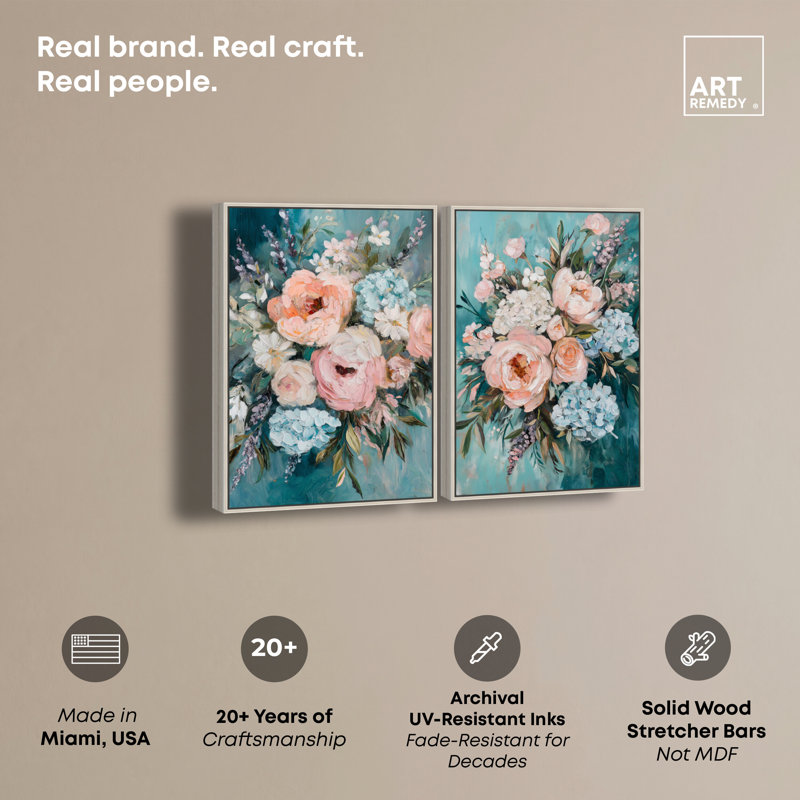 «Blush Pink Whimsy Set», reproduction d'art sur toile par Art Remedy, H 54 po x l 36 po, Encadrement argenté
