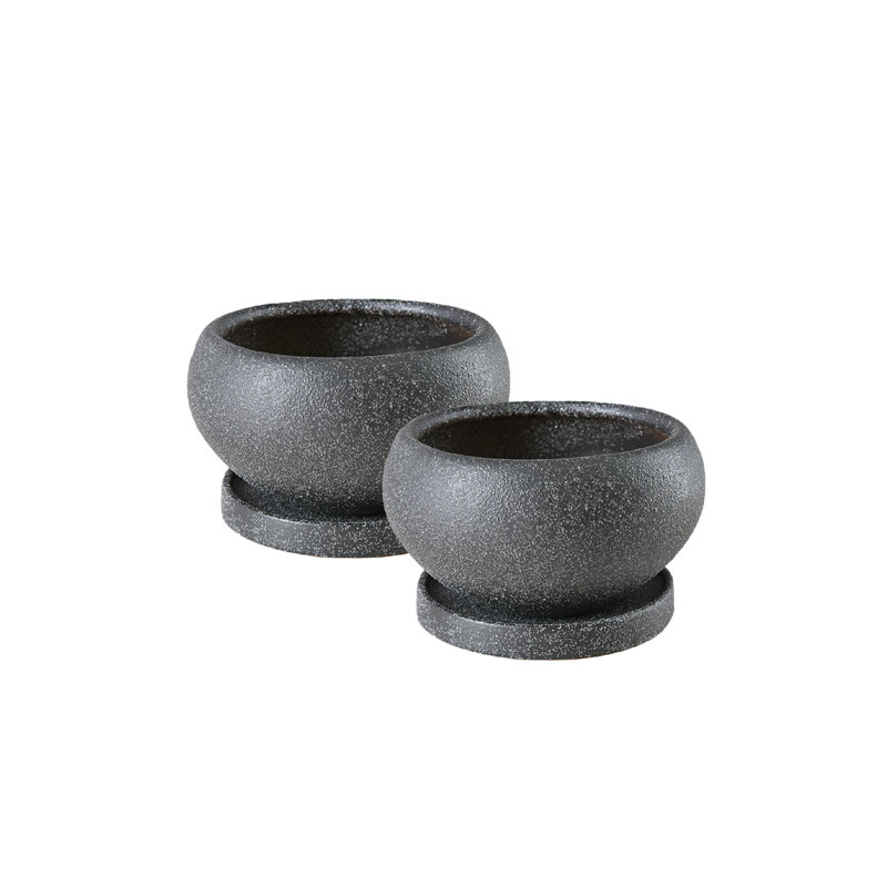  Mini pot à fleurs en granit en céramique, pots ronds noirs texturés avec soucoupes attachées, jardinières d'intérieur modernes pour plantes grasses, décorations de table et de cactus, 6 po de diamètre et 3,5 po de hauteur, paquet de 2