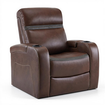 Faux Leather Power Reclining Home Theater Seat with Cup Holder